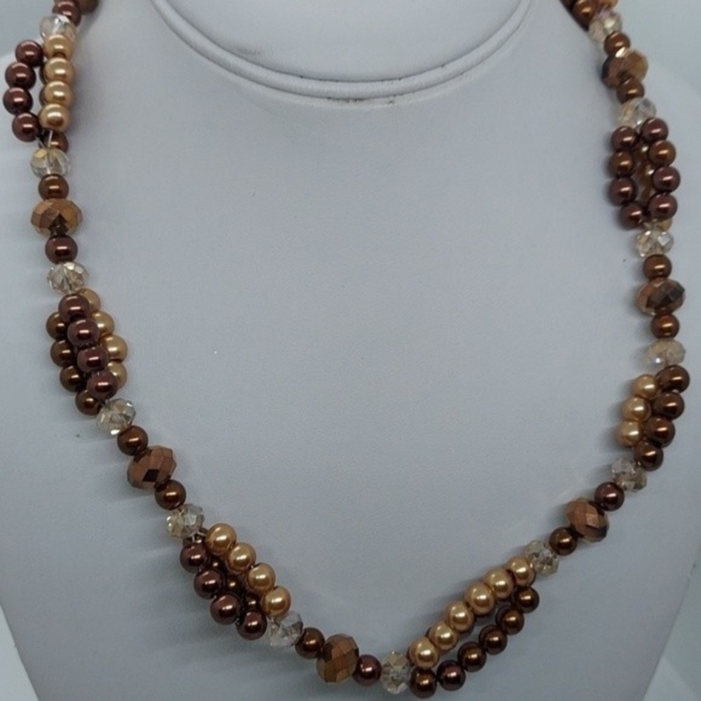 Brown faux‎ pearl necklace with Aurora Borealis beads
